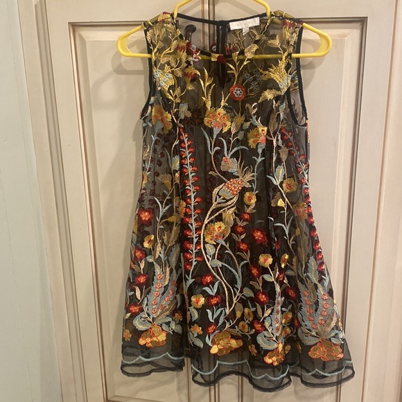 Eri + Ali Tops - Anthropologie Eri + Ali Black Lace Tunic Dress with Floral Embroidery XSP